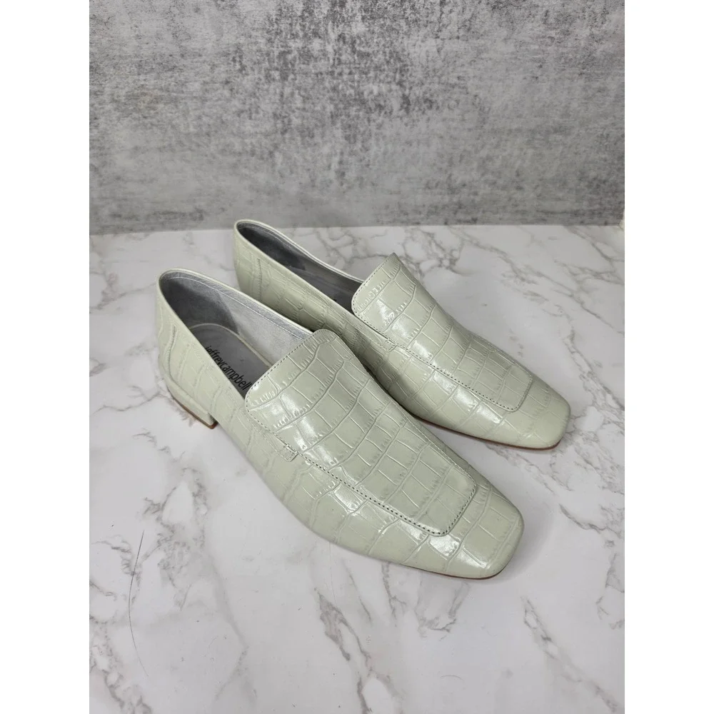 Jeffrey Campbell l Marko Leather Croc Embossed Loafer Square Toe Ivory Womens 10